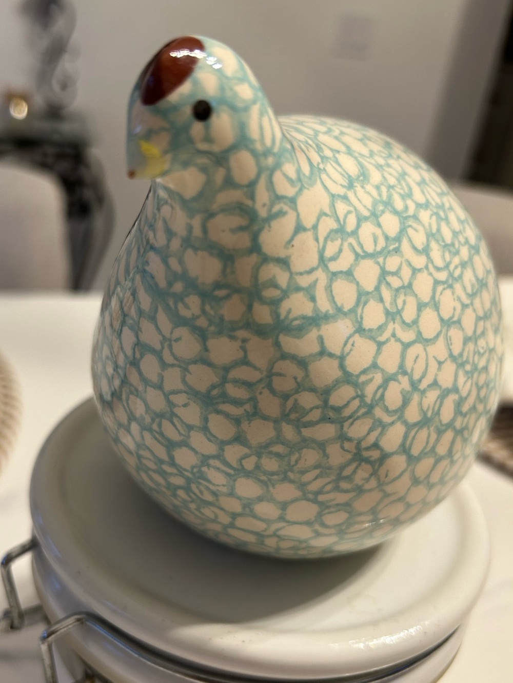 Caille Ceramic Decorative Quail in Cream and Light Teal - Home Accent 8” - Picture 6 of 9